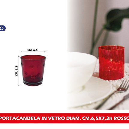 PORTACANDELA IN VETRO DIAM. CM.6,5X7,3h ROSSO Due Esse