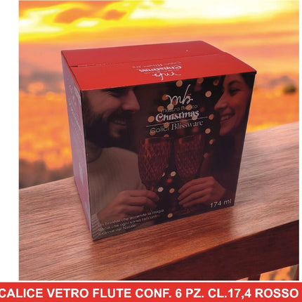 Calice Vetro Flute Conf. 6 Pz. Cl.17,4 Rosso D&D Casalinghi