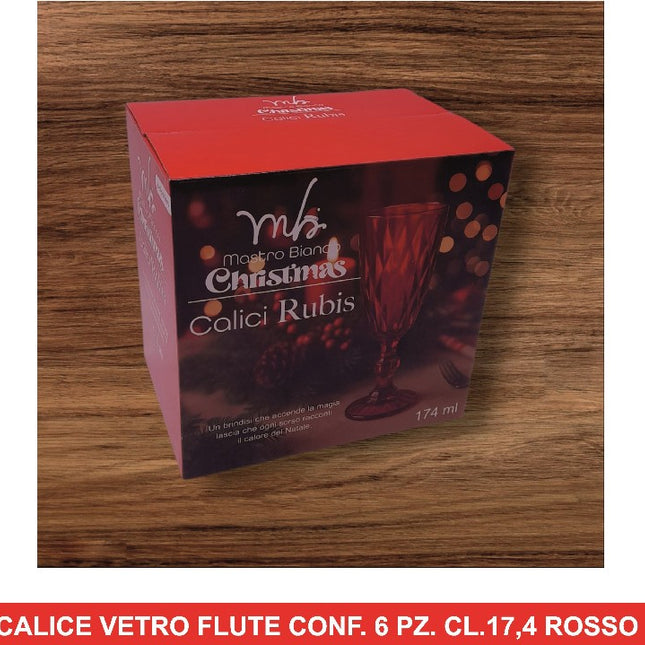 Calice Vetro Flute Conf. 6 Pz. Cl.17,4 Rosso D&D Casalinghi