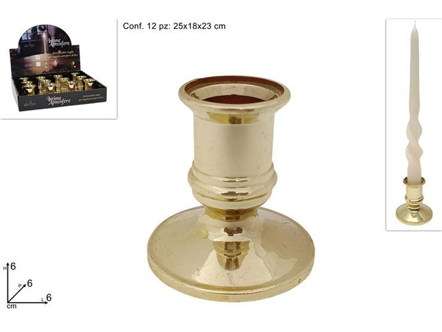Portacandela Singolo in Plastica Oro 6x6x6 cm | Supporto per Candela a Candeliere Classico da Tavolo Due Esse