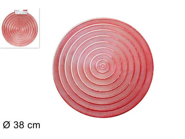 Tovaglietta Americana Rotonda Rossa Ø 38 cm, Sottoletto con Motivo Geometrico a Cerchi Concentrici, in Plastica Resistente Facile da Pulire, Ideale per Uso Quotidiano e Mise en Place delle Feste Due Esse