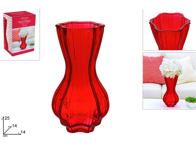 Due Esse Vaso in Vetro Rosso da 25 cm per Fiori e Piante | Complemento d'Arredo 14x14x25 cm Due Esse