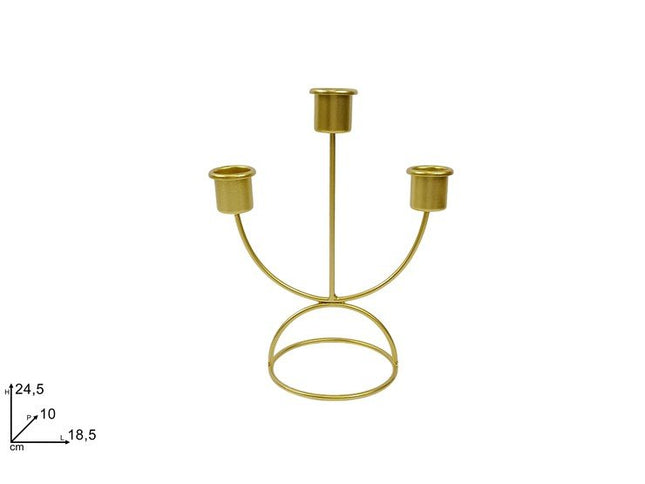 Portacandele in Metallo Oro a 3 Posti 18,5x10x24,5 cm | Candelabro Elegante Moderno da Tavolo Due Esse