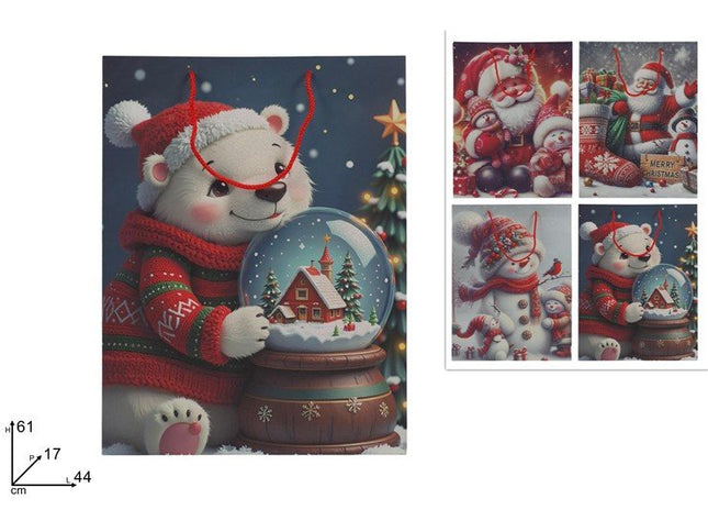Buste Regalo Natalizie in Cartoncino con Cordino - 4 Grafiche Assortite e 6 Misure 44 x 17 x 61h cm Due Esse