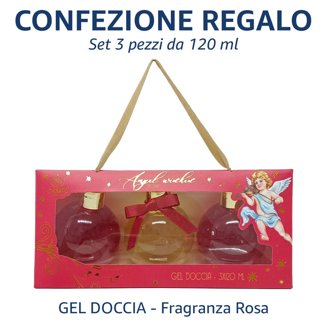 Set Regalo Natalizio Gel Doccia Angel Wishes - 3 Flaconi da 120 ml con Cordino