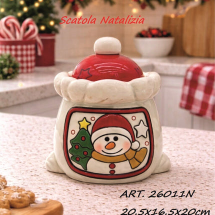 Linea Natalizia in Ceramica Giardini di Marzo | Accessori Cucina e Tavola di Natale con Pupazzo di Neve | Barattolo, Portarotolo, Portatovaglioli, Svuotatasche Barattolo Grande 20.5x16.5x20h cm Giardino di Marzo