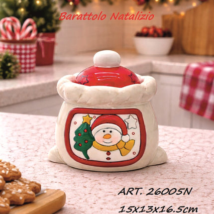 Linea Natalizia in Ceramica Giardini di Marzo | Accessori Cucina e Tavola di Natale con Pupazzo di Neve | Barattolo, Portarotolo, Portatovaglioli, Svuotatasche Barattolo Piccolo 15x13x16.5h cm Giardino di Marzo