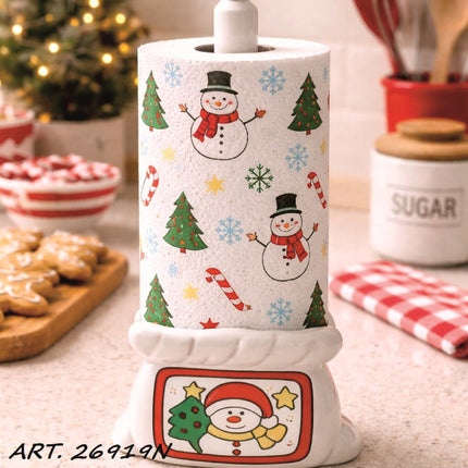 Linea Natalizia in Ceramica Giardini di Marzo | Accessori Cucina e Tavola di Natale con Pupazzo di Neve | Barattolo, Portarotolo, Portatovaglioli, Svuotatasche Portarotolo Ø16.5x33h cm Giardino di Marzo