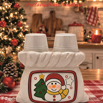Linea Natalizia in Ceramica Giardini di Marzo | Accessori Cucina e Tavola di Natale con Pupazzo di Neve | Barattolo, Portarotolo, Portatovaglioli, Svuotatasche Portabicchieri 18.5x11x12.5h cm Giardino di Marzo