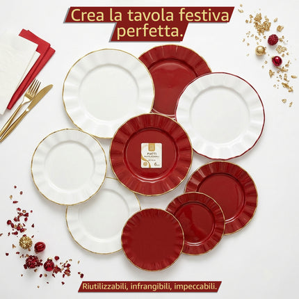 Set 6 Piatti Riutilizzabili Eleganti con Bordo Decorato - Diversi Colori e Misure General Trade