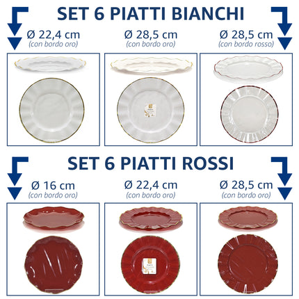 Set 6 Piatti Riutilizzabili Eleganti con Bordo Decorato - Diversi Colori e Misure General Trade