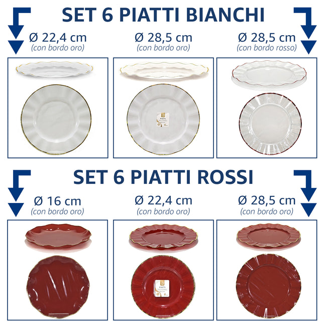 Set 6 Piatti Riutilizzabili Eleganti con Bordo Decorato - Diversi Colori e Misure General Trade