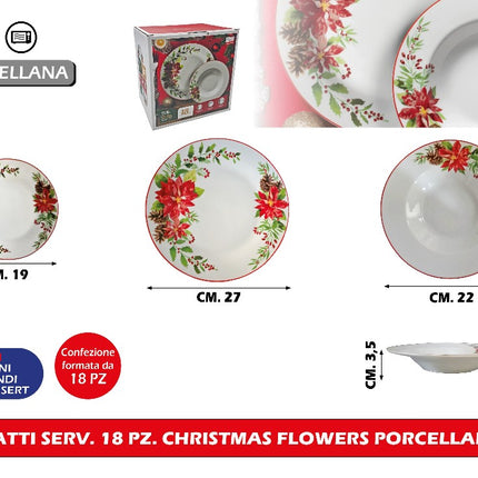 Piatti Serv. 18 Pz. Christmas Flowers Porcellana General Trade