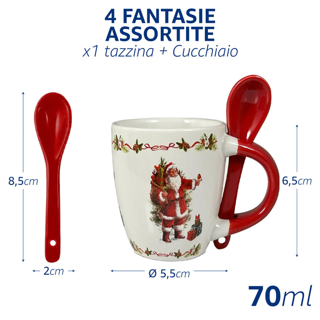 Tazzina da Caffè Natalizia 70ml con Cucchiaino Integrato – Idea Regalo Festiva Arca