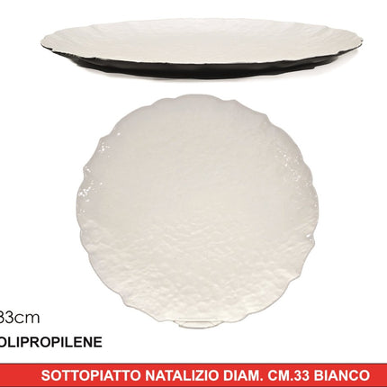 Sottopiatto Natalizio Elegante in Polipropilene Ø 33 cm - Bianco Effetto Materico