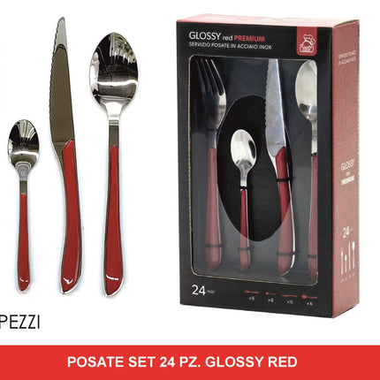 Servizio Posate 24 Pezzi in Acciaio Inox Glossy Red Premium