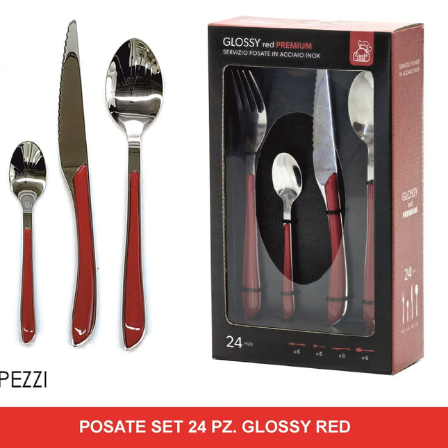 Servizio Posate 24 Pezzi in Acciaio Inox Glossy Red Premium General Trade