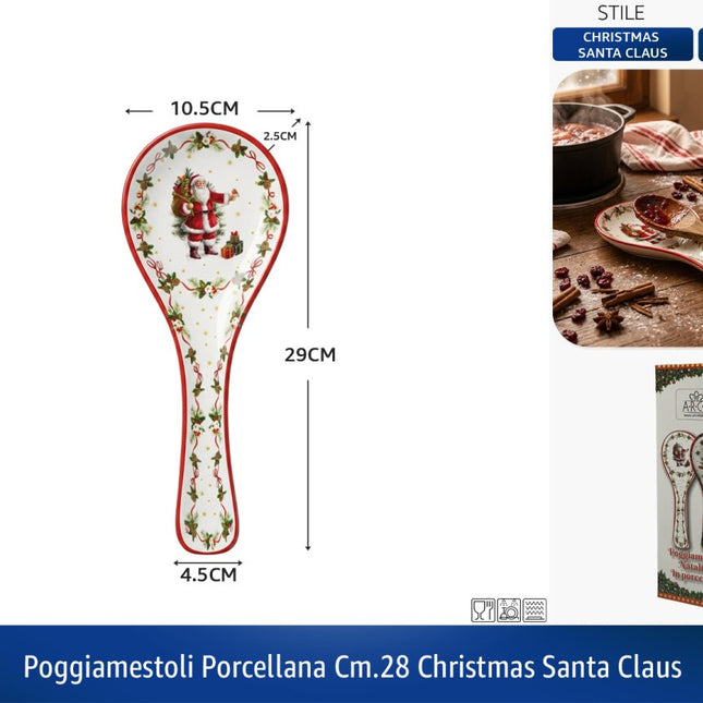 Poggiamestoli Porcellana Cm.28 Christmas 2 Decori Santa Claus Arca