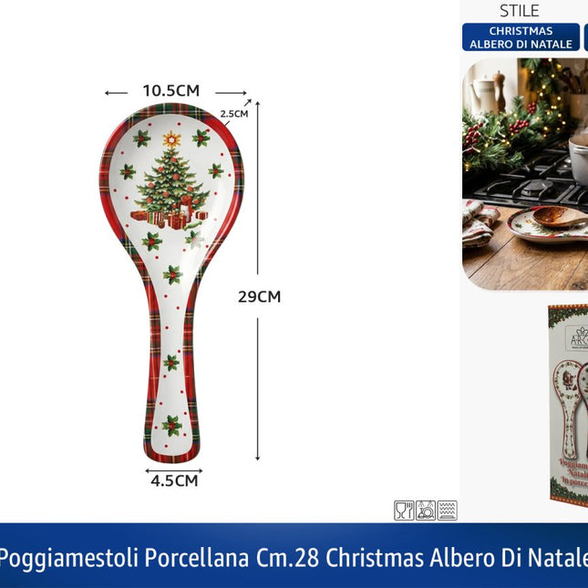 Poggiamestoli Porcellana Cm.28 Christmas 2 Decori Albero di Natale Arca