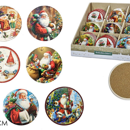 Sottobicchieri Natalizi in Ceramica e Sughero Ø 10 cm – Set da 6 Pezzi Assortiti, Sottobicchieri di Natale Antiscivolo Vestio Casa Due Esse