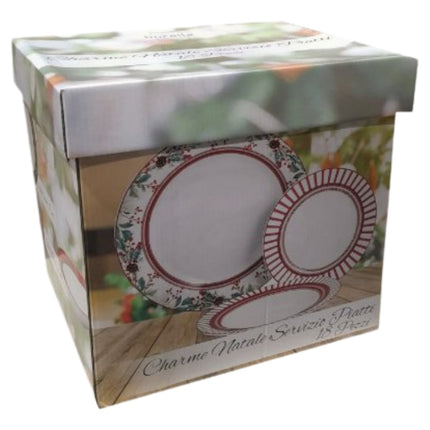 Servizio Piatti 18 Pezzi Charme Natale Le Bacche in Ceramica Natalizio Tavola D&D Casalinghi