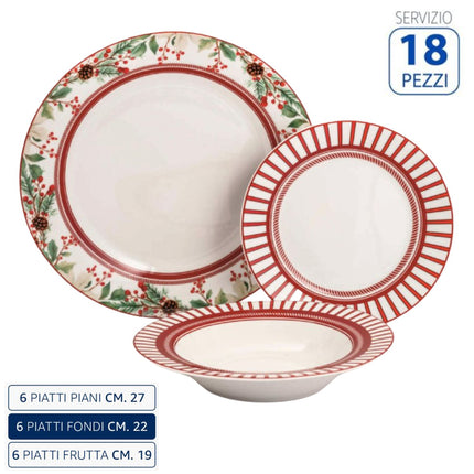 Servizio Piatti 18 Pezzi Charme Natale Le Bacche in Ceramica Natalizio Tavola D&D Casalinghi
