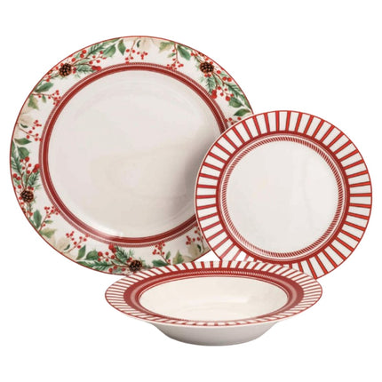 Servizio Piatti 18 Pezzi Charme Natale Le Bacche in Ceramica Natalizio Tavola D&D Casalinghi