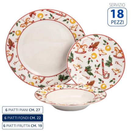Servizio Piatti 18 Pezzi Natale Gli Addobbi Ceramica Charme Tavola Natalizia D&D Casalinghi
