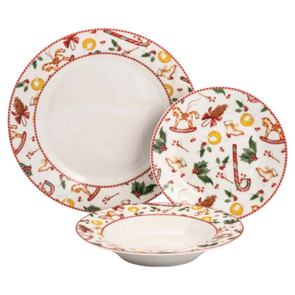 Servizio Piatti 18 Pezzi Natale Gli Addobbi Ceramica Charme Tavola Natalizia D&D Casalinghi