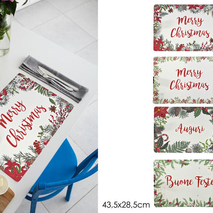 Tovaglietta Americana Natalizia 43,5x28,5cm Plastica Merry Christmas Auguri