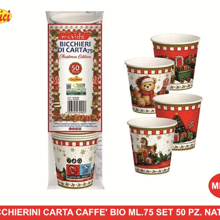 Bicchierini Carta Caffe' Bio Ml.75 Set 50 Pz. Natalizi
