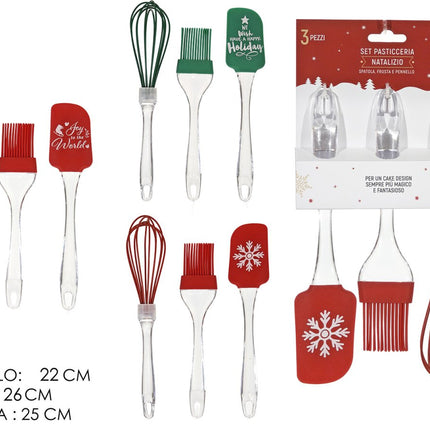 Set Pasticceria Natalizio 3 Pezzi in Silicone – Spatola, Frusta e Pennello da Cucina, Ideale per Cake Design, Fantasie Assortite Due Esse