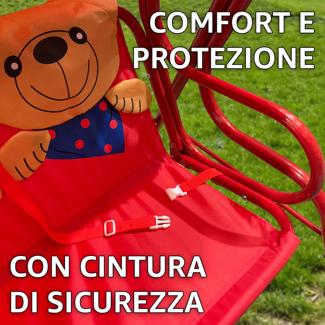 Dondolo da Giardino per Piccoli, Altalena con Tettuccio, Disponibile con Decorazioni Colorate, Tubo 30mm, Nylon, 115x75x110cm, Portata 80kg Due Esse