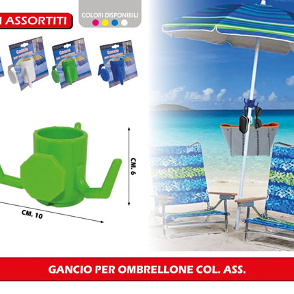 Kit Ombrellone Anti-UV Unicolor 200 cm + Picchetto e Gancio (Set Completo 3-in-1) Salmar