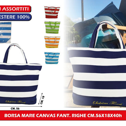 BORSA MARE CANVAS RIGHE CM.56X18X40h FANTASIE ASSORTITE Due Esse