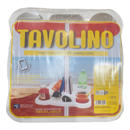 Tavolino Vassoio per Ombrellone 37x37 cm – 8 Scomparti, Foro Ø22-40 mm, in Plastica Bianca – Ideale per Bibite, Oggetti e Smartphone in Spiaggia o Giardino Due Esse