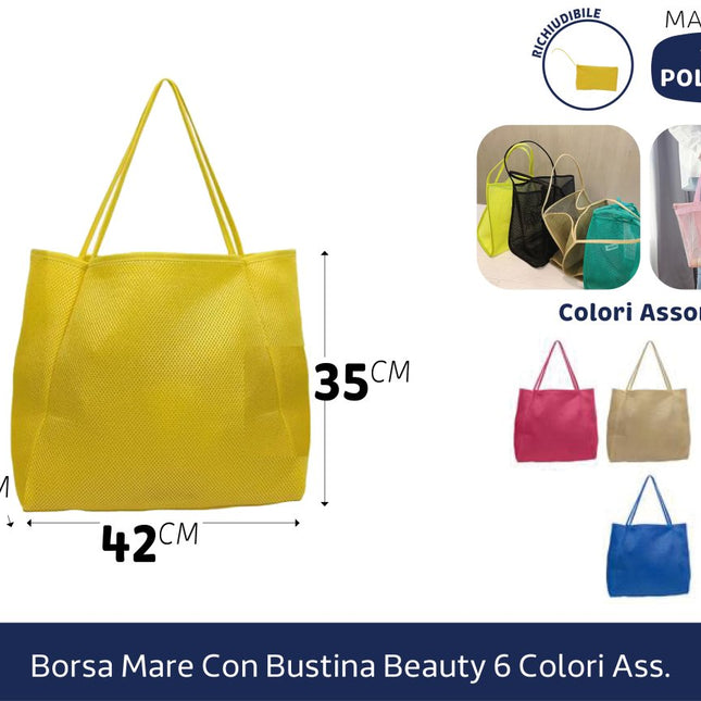 BORSA MARE CON BUSTINA BEAUTY COLORI ASSORTITI Due Esse