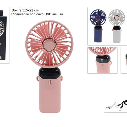 Ventilatore Portatile Ricaricabile 3 Colori Due Esse