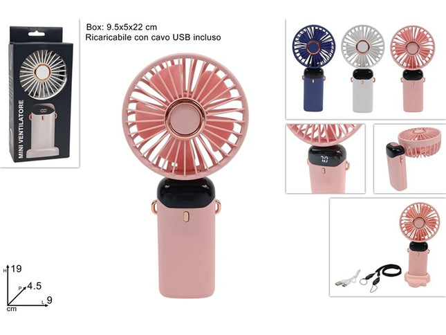 Ventilatore Portatile Ricaricabile 3 Colori Due Esse
