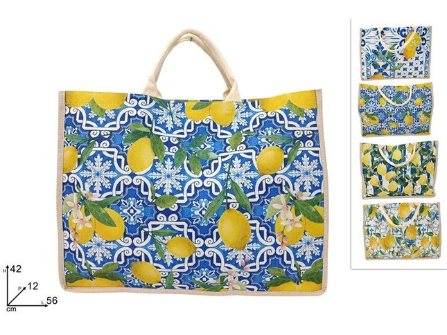BORSA MARE JUTA CM.56X42 FANTASIA LIMONI 4 ASS. Due Esse