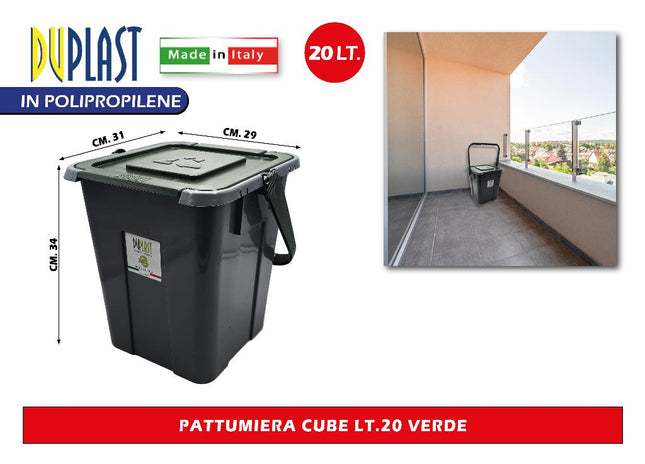 Duplast Pattumiera Cube Lt.20 Contenitore Per Rifiuti Design Compatto E Funzionale Verde Duplast