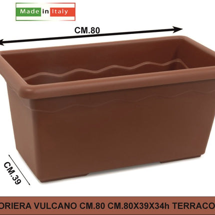 Duplast Fioriera Vulcano Colore Terracotta Misure 60/80/100 cm Made in Italy 80 x 39 x 34h cm Solo fioriera Duplast