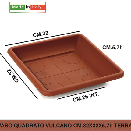 Duplast Vaso Vulcano Quadrato Colore Terracotta cm. 32x32 / 40x40 / 44x44 Made in Italy 32 x 32 x 26h cm Solo sottovaso Duplast