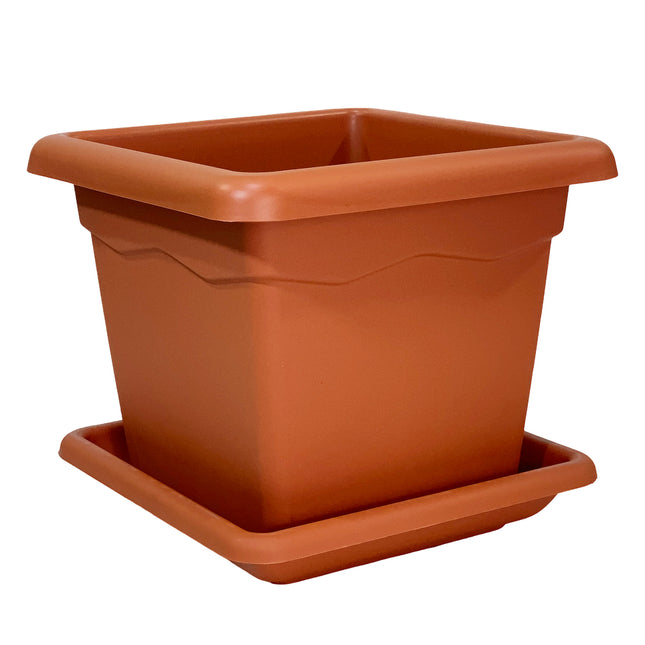 Duplast Vaso Vulcano Quadrato Colore Terracotta cm. 32x32 / 40x40 / 44x44 Made in Italy Set Vaso + Sottovaso Duplast