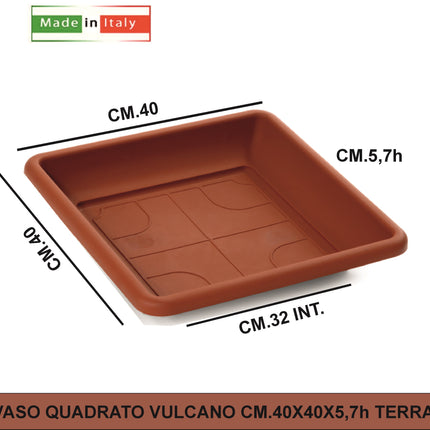 Duplast Vaso Vulcano Quadrato Colore Terracotta cm. 32x32 / 40x40 / 44x44 Made in Italy 39 x 39 x 34h cm Solo sottovaso Duplast