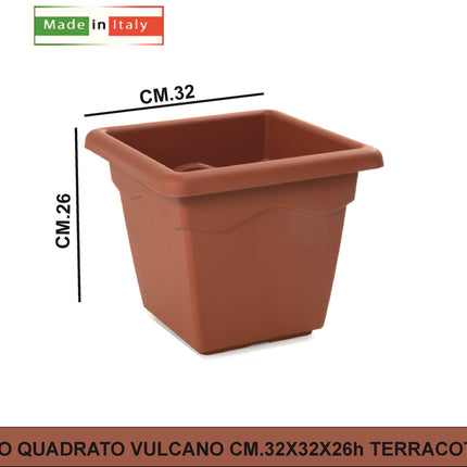 Duplast Vaso Vulcano Quadrato Colore Terracotta cm. 32x32 / 40x40 / 44x44 Made in Italy 32 x 32 x 26h cm Solo vaso Duplast