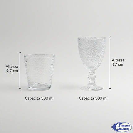Arca Set Calici e Bicchieri 12 Pezzi (6 Vino + 6 Acqua) - Vetro Trasparente Lavorato 30cl - Resistente Lavastoviglie - Idea Regalo Casa Arca