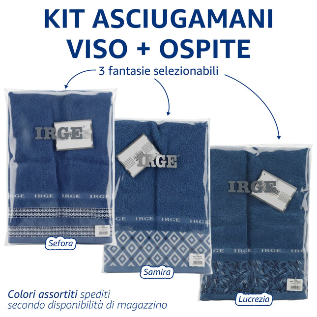 Irge Coppia Asciugamani in Spugna 100% Cotone, Set Viso 50x100 cm + Ospite 40x60 cm Irge