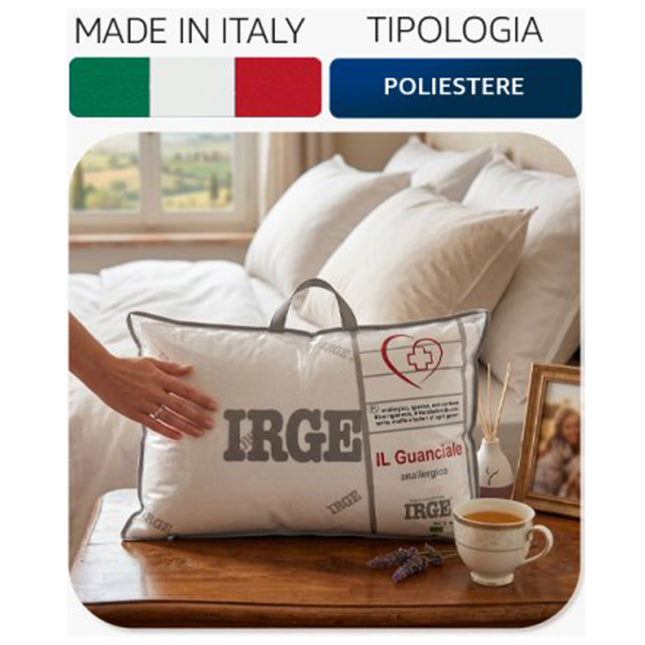 Guanciale Anallergico IRGE 40x76 cm | Cuscino Letto Igienico Anti-Acaro Made in Italy Irge