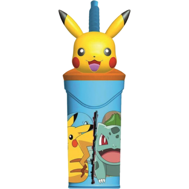 BICCHIERE 3D CON CANNUCCIA ML.360 DIVERSE FANTASIE CARTONI ANIMATI Pokemon EOL Distribuzione